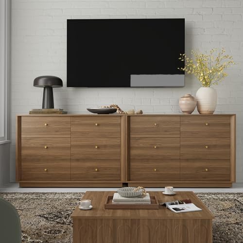 FORTUNETEC 47" Wide 6 Drawer Dresser for Bedroom, Walnut
