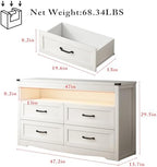 Wodeer White Dresser for Bedroom, Wood 4 Drawer Dresser with LED Light, Dressers & Chests of Drawers with Metal Handles, Storage and Organization for Bedroom, Hallway, Entryway