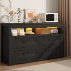 Wodeer Black Dresser for Bedroom, Wood 4 Drawer Dresser with LED Light, Dressers & Chests of Drawers with Metal Handles, Storage and Organization for Bedroom, Hallway, Entryway