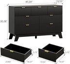 Wodeer 7 Drawer Fluted Dresser for Bedroom, Mid Century Modern Dresser with 7 Drawers, Dressers & Chests of Drawers with Metal Handle, TV Stand & Storage Organizer for Entryway, Hallway, Black
