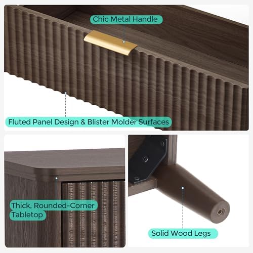 LINSY Fluted 9 Drawer Dresser for Bedroom, 58" Wide Mid-Century Modern Tall Chest of Drawers, Deep Storage Dresser with Curved Corner Design, Large Accent Wood Cabinet for Bedroom, Walnut
