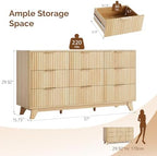Bonnlo Fluted Dresser,57" Fluted Wide Modern Dresser with Metal Handle, Chest of Drawers, Curved Profile Design, Wood 9 Drawer Organizer for Bedroom, Natural Oak