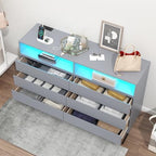 Gyfimoie Grey 6-Drawer Dresser for Bedroom w/Power Outlet and LED Light