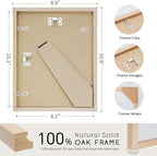 puthiac 8x10 Solid Oak Wood Picture Frames, Natural Oak, 3 Pack