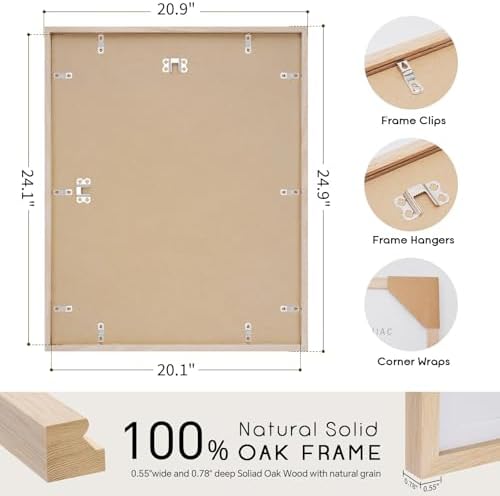 puthiac 20x24 Solid Oak Wood Picture Frames, Natural Oak, 3 Pack