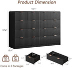 HOUROM 55“ Wide Black Fluted Dresser for Bedroom with 10 Drawers