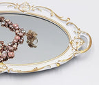 Funerom Vintage 14.5 x 10 inch Mirror Tray, Makeup Organizer, Jewelry Organizer, Serving Tray,Oval Antique White