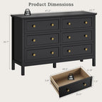 CARPETNAL 47" Black Dresser for Bedroom with Modern Gold Handles & 6 Drawer