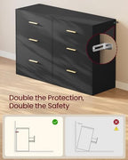 VASAGLE 6-Drawer Dresser, Chest of Drawers, 46.9 x 15.8 x 30.7 Inches