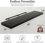 48" Black Floating Shelves 12inch Deep Wall Shelf, Set of 1