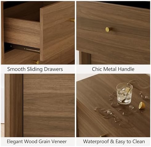 FORTUNETEC 47" Wide 6 Drawer Dresser for Bedroom, Walnut