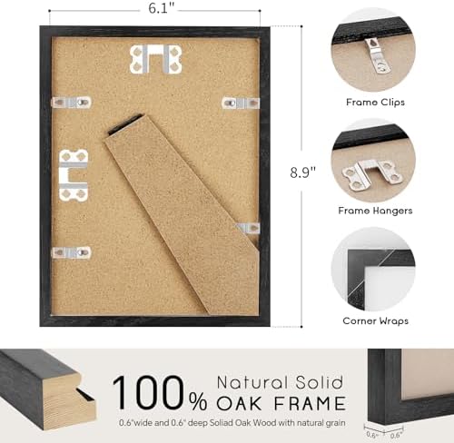 puthiac 6x8 Solid Oak Wood Picture Frames, Black, 3 Pack