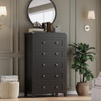 BORNOON Tall 5-Drawer Dresser, Modern Wooden Storage Chest of Drawers, Dresser TV Stand, Wood Drawer Organizer with Metal Handles for Bedroom, Living Room, Hallway