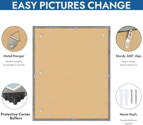 Hongkee 24x30 Frame Set of 4, 24 x 30 Grey Wood Style(Mat 18x24)