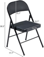 Simple Deluxe 6 Pack Folding Chairs with Leather Padded Cushion Seats & Durable Metal Frame, Comfortable, Foldable, Portable, Commercial Event Seat, Indoor Outdoor for Parties, Home, Office, Black