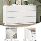 Wodeer White Dresser Fluted 9 Drawers Dresser for Bedroom, 59" Wide Wood Chest of Drawers with Hidden Handles & Rounded Corners, Modern TV Stand Storage Cabinet for Living Room, Hallway, Entryway