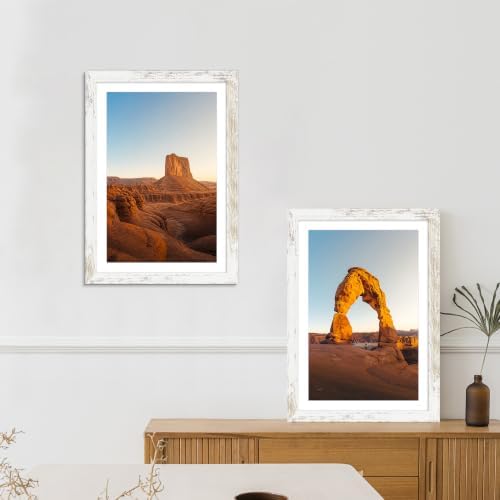 Hongkee 12x18 Picture Frame Set of 4,12x18 Distressed White Wood,Mat 8.5x11
