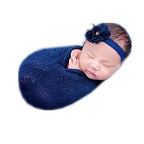 Newborn Photography Props Wrap Stretch Long Ripple Blanket Yarn Baby Photo Props Boy Girl Cloth Fabric Layer - color: Navy