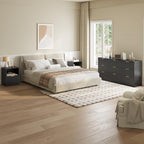3-Piece 9 Drawer Dresser and 1-Drawer Nightstand Set, Black丨63 Wide Fluted Bedroom Dresser Set Night Stand Set of 2, Modern Wood Chest of Drawers Storage Dressers Set for Bedroom