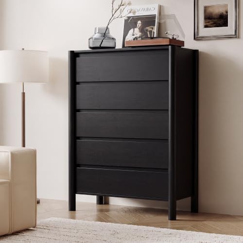 HOUROM Black Dresser for Bedroom,45" Tall 5 Drawer Mid Century Modern Chest
