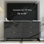 HUAHUU Fluted 6 Drawers Dresser for Bedroom, 55" Mid Century Modern & Chests of Drawers, Curved Profile Design, TV Stand, Wood Storage Dresser for Entryway, Hallway, Black