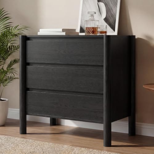 HOUROM Black 3 Drawer Dresser for Bedroom, Mid Century Modern Chest