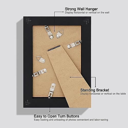 Hongkee 4x6 Picture Frame Set of 4, Made of Real Glass and Black Wooden Frame, 4 by 6 Photo for Wall or Tabletop - Display Picture 3.5x5 with Mat or 4x6 Without Mat