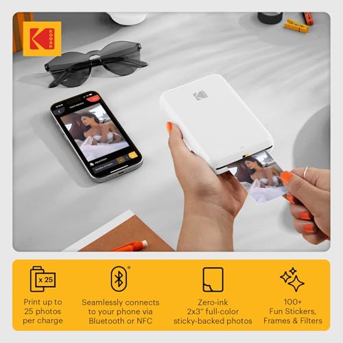 KODAK Step Instant Smartphone Photo Printer, Portable Mini Color Wireless Mobile Printer, Zink 2x3” (5.1x7.5 cm) Sticky-Back Photos, Bluetooth Compatible with iOS & Android Devices, Editing App, White - color: White, style: Printer