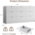 HOUROM 59” Wide White Fluted Dresser for Bedroom with 9 Drawers