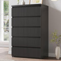 Jocoevol 5 Drawer Dresser, 43" Tall Dresser Chest of Drawers Fluted Design, Wood Mid Century Vertical Dresser Natural Texture for Bedroom, Black Dresser