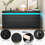 Gyfimoie 9 Drawer Dresser with Power Outlet, Modern Dresser with LED Light