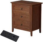 Karl home Brown Farmhouse Nightstand, Wide End Table with Charging Station