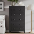 BORNOON Tall 5-Drawer Dresser, Modern Wooden Storage Chest of Drawers, Dresser TV Stand, Wood Drawer Organizer with Metal Handles for Bedroom, Living Room, Hallway