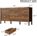 63in Walnut Fluted 9 Drawer Dresser for Bedroom,Mid Century Wood Chest