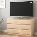 Vibe & Dine 6 Drawer Double Dresser, Modern Chest of Drawers with Wide Storage for Closet, Bedroom, Living Room, Natural Wood