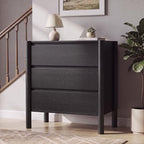 CHUWELL 27.6" Wide Black 3 Drawer Dresser for Bedroom with Solid Wood Legs