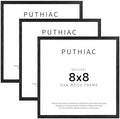 puthiac 8x8 Solid Oak Wood Picture Frames, Black, 3 Pack