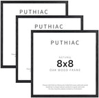 puthiac 8x8 Solid Oak Wood Picture Frames, Black, 3 Pack