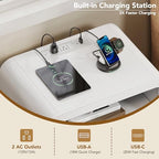 Decofy Fluted 2-Drawer Nightstand Set of 2 with Charging Station, White