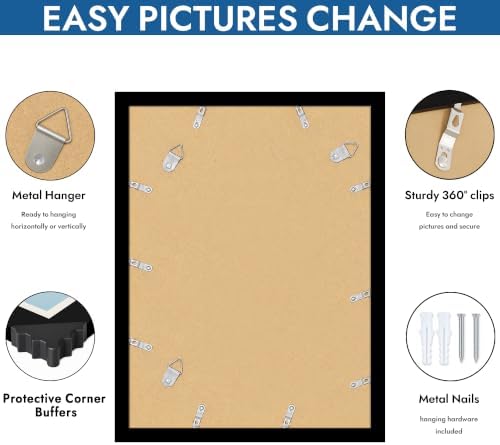 Hongkee 12x16 Picture Frame Set of 4, 12 x 16 Black Wood Style(Mat 11x14)