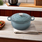 EDGING CASTING Enameled Cast Iron Covered 5.5 Quart Dutch Oven with Dual Handle, Slateblue