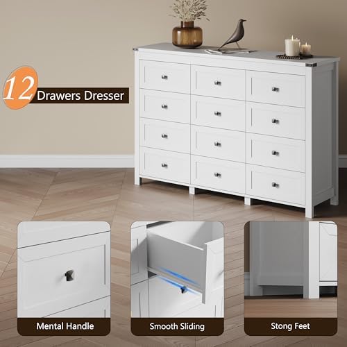 Xixini 59.1" Wide 12-Drawer Farmhouse Dresser for Bedroom, White