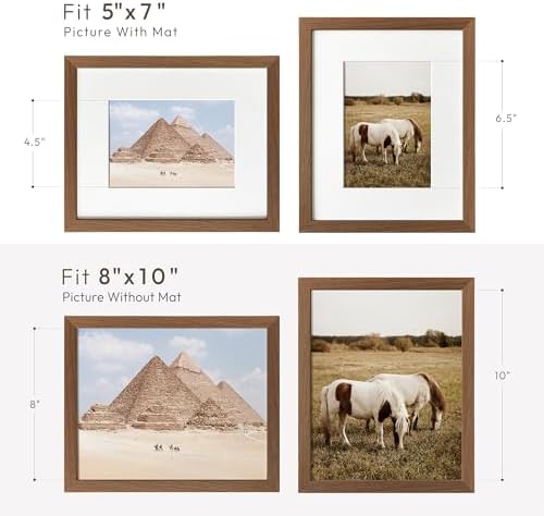 8x10 Picture Frame, Solid Oak Wood 8 x 10 Photo Frame with Mat to 5x7