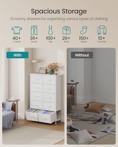 SONGMICS Dresser for Bedroom, Tall Dresser with 10 Fabric Drawers