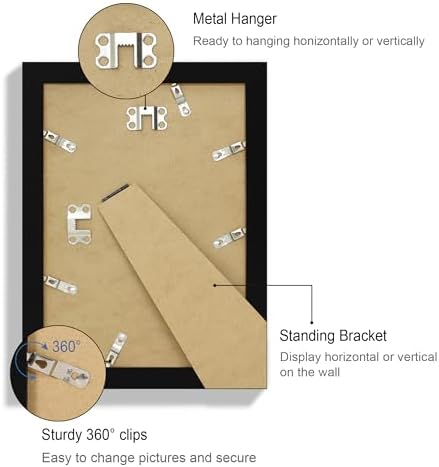 Hongkee 7x10 Picture Frame Set of 4, Made of Real Glass and Black Frame - Display 5.5 x 8.5 Diploma Frame with Mat or 7x10 Without Mat, 7 by 10 Photo for Wall or Tabletop