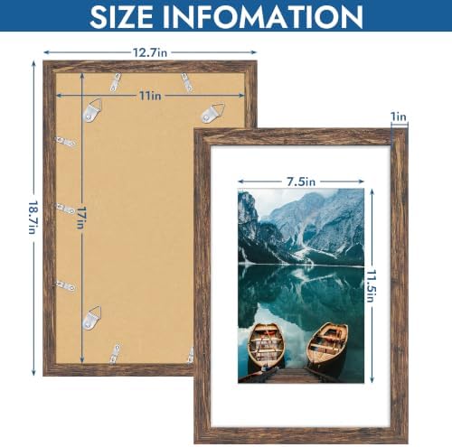 Hongkee 11x17 Picture Frame Set of 4, 11 x 17 Rustic Brown Wood(Mat 8x12)