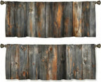 Rustic Wood Plank Pattern Curtain, Two-Pack, Weathered Barn Texture Background, Suitable for Kitchen, Bathroom, Bedroom, 54x18 inches. - color: Rustic Wood Plank
