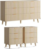 Modern Dresser and Nightstand Sets 3-Piece, 2 Nightstands 6-Drawer Dresser