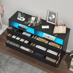 Gyfimoie Black 6-Drawer Dresser for Bedroom w/Power Outlet and LED Light