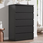 Jocoevol 5 Drawer Dresser, 43" Tall Dresser Chest of Drawers Fluted Design, Wood Mid Century Vertical Dresser Natural Texture for Bedroom, Black Dresser